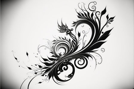 Illustration of a decorative background with a floral ornament in black and whiteの写真素材