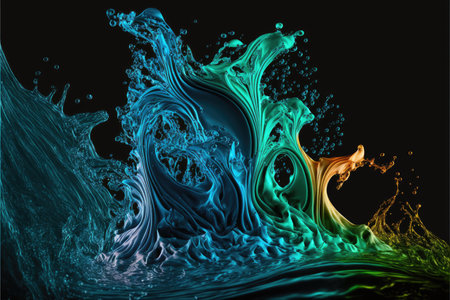 3d illustration of abstract background with colorful splashes and waves.の写真素材