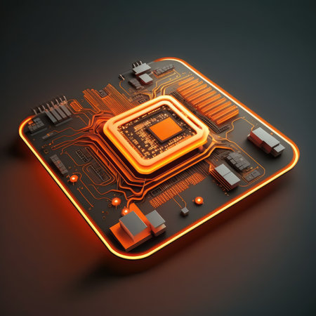 Circuit board isolated on black background.の写真素材