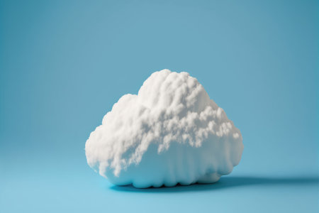 White fluffy cloud isolated on blue background. 3D rendering illustration.の写真素材