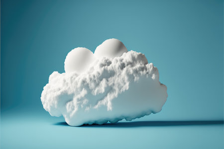 3d rendering of white fluffy cloud with shadow on blue backgroundの写真素材