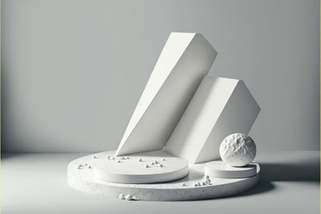 3d rendering abstract minimal geometric forms. Glossy white luxury podium for your design.の写真素材