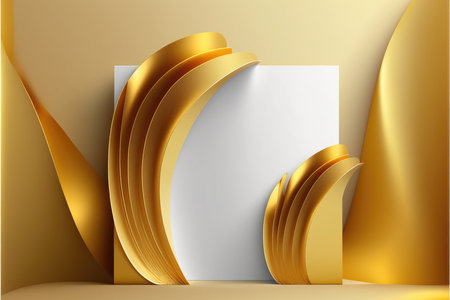 3d abstract background with gold curved paper sheetsの写真素材