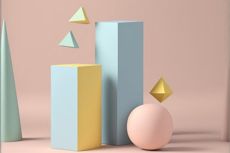 Minimalist abstract background, primitive geometrical figures, pastel colors, 3D render