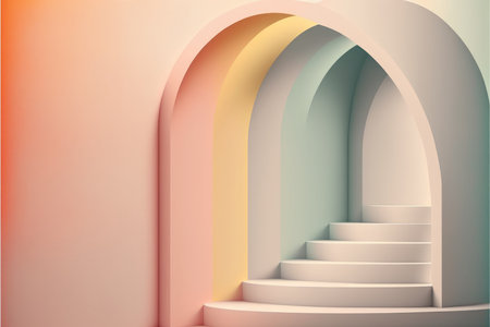 Illustration of abstract background with stairs and arches in pastel colorsの写真素材