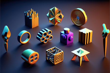 3d isometric icons set. Vector illustration of geometric shapes.の写真素材