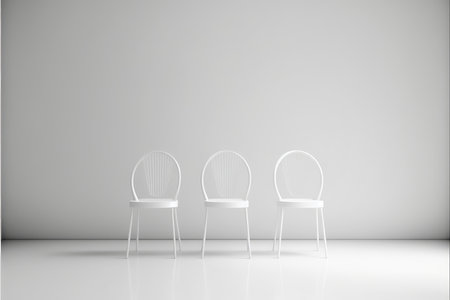 3d render of white chairs in empty room with copy space.の写真素材