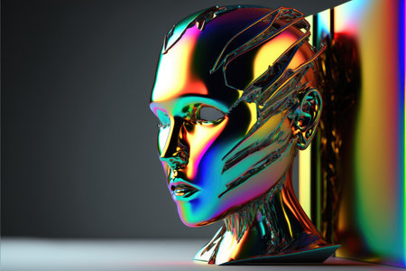 Digital Illustration of a Human Face in a Futuristic Abstract Backgroundの写真素材