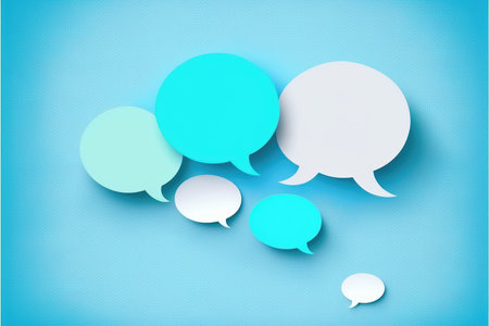 Colorful speech bubbles on a blue backgroundの写真素材