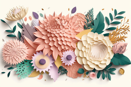 Flower background with dahlias and leaves. vector illustration.の写真素材
