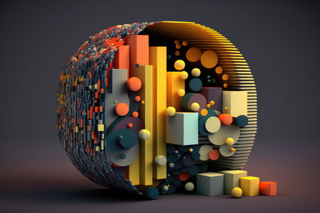 Abstract 3d rendering of geometric shapes in the shape of a sphereの写真素材