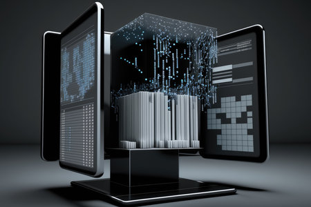 Tablet pc and mobile phone with financial graph on screenの写真素材