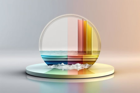 3d render, abstract geometric shape, pastel colors, round podiumの写真素材