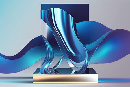 Podium for product presentation. abstract blue backgroundの写真素材