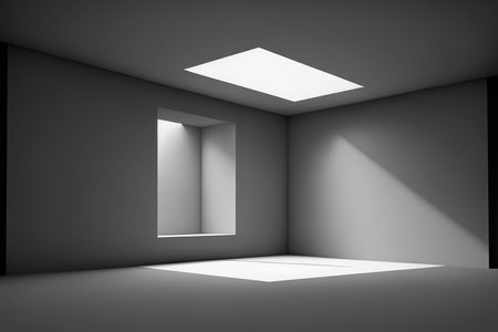 Minimalist interior with shadows on the wall. 3d renderingの写真素材
