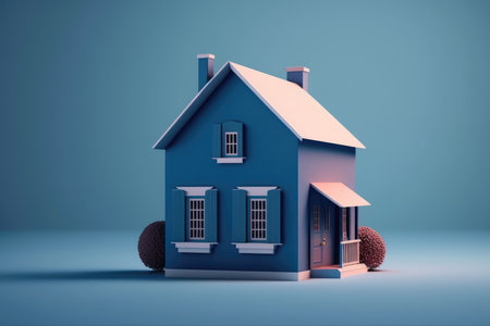 house model on blue background. real estate concept. 3D Renderingの写真素材