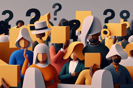 Group of people with question marks. concept illustrationの写真素材