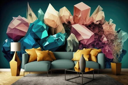 Interior of modern living room with blue sofaの写真素材