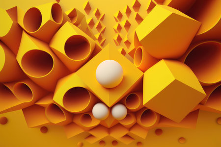 Abstract geometric composition, yellow and orange color backgroundの写真素材