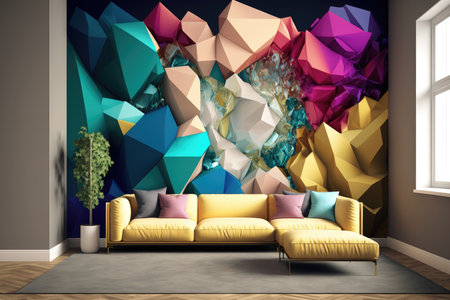 interior with yellow sofa, 3d illustration high resolutionの写真素材