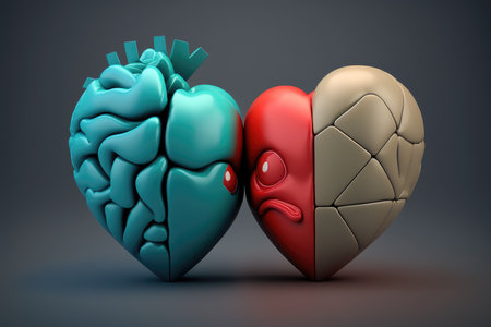 heart and brain with sad faceの写真素材