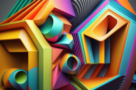 3d rendering of abstract geometric background. Colorful shape composition.の素材