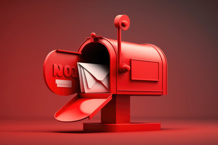 Mailbox with paper envelopes on red background. 3d illustrationの素材