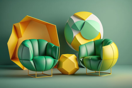 Green and yellow armchairs in the green roomの素材