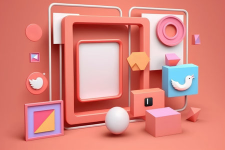 3d illustration of abstract geometric shapes composition in pastel color backgroundの素材