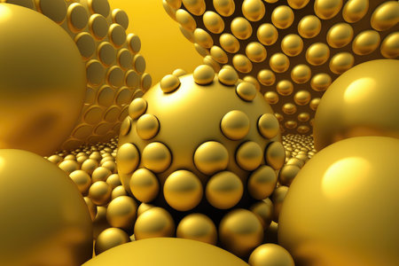 Abstract 3d background with golden spheresの素材