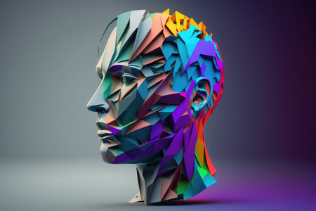Abstract polygonal head. 3d render illustration, low poly styleの素材