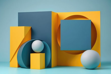3d render of abstract geometric forms. Minimal scene with geometric shapesの素材