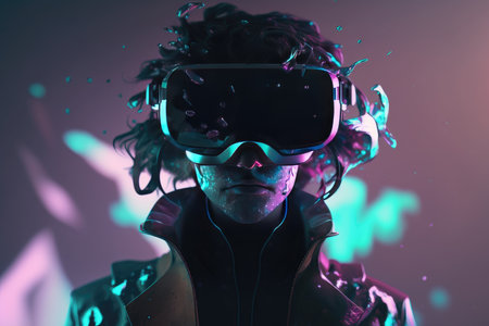 Portrait of a man in virtual reality glassesの素材