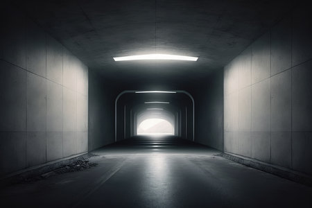Dark tunnel with light at the endの素材