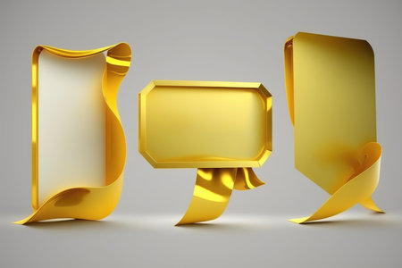 Golden origami speech bubbles on gray backgroundの素材
