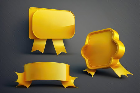 Set of gold ribbons on a gray backgroundの素材