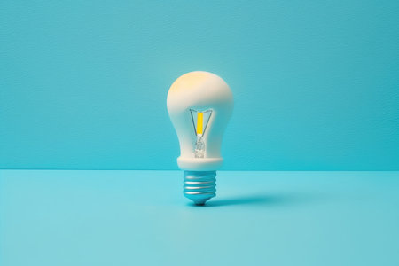 Light bulb on blue background. minimal idea conceptの素材