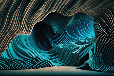 Abstract 3d rendering of wavy surface. Futuristic backgroundの素材