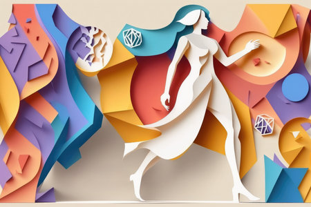 3D illustration of a woman in 3d paper cut styleの素材