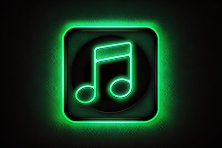 Music icon neon light on dark backgroundの素材