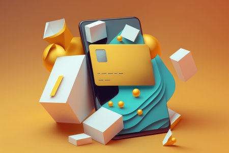 Smartphone with credit card on abstract backgroundの素材