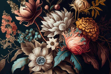 Abstract floral background with flowers, leaves and branches in vintage styleの素材