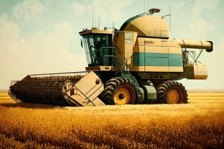 Combine harvester on wheat field. harvesting conceptの素材