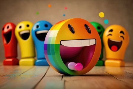 Emoticon smiley face with colorful backgroundの素材