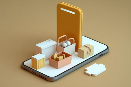 Mobile phone with online shopping concept on the screenの素材