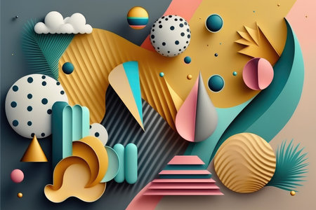 Abstract 3d paper cut shapes composition. Futuristic trendy backgroundの素材