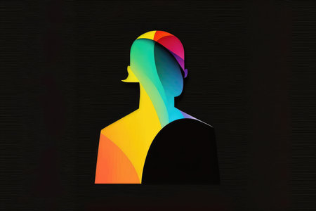 Colorful silhouette of a man on a dark backgroundの素材