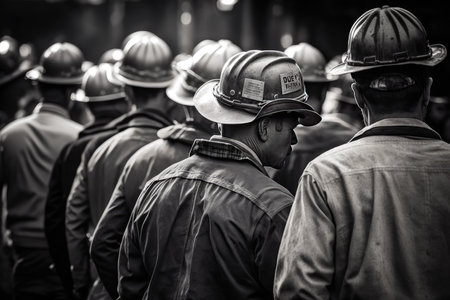 Firemen in the fire department. black and white images of firemenの素材