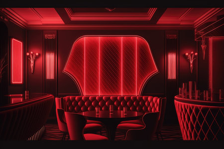 Interior of a restaurant with red and black wallsの素材