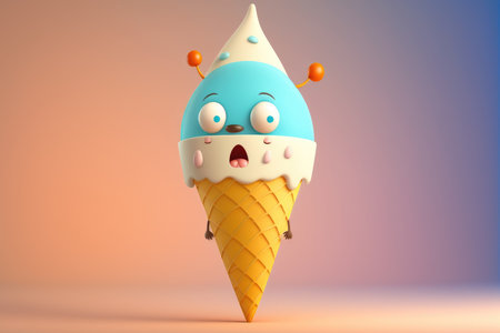 Cute ice cream cone character with happy faceの素材